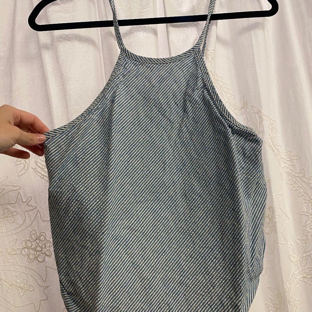 BDG Blue Railroad Striped High-neck Tank Top